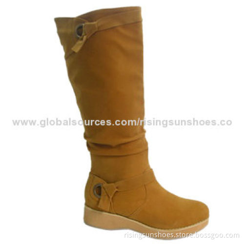 Women's comfortable flat long boots, EVA outsole with fake suede upper, OEM orders are welcomeNew